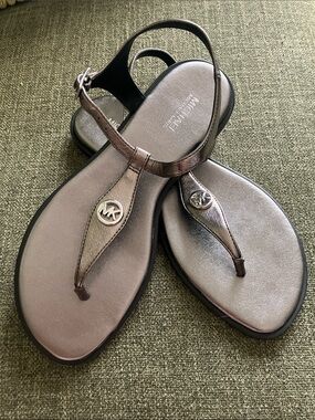 MICHAEL Michael Kors Metallic Bronze T-Strap Sandals